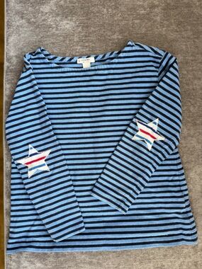 Crewcuts Light Blue & Black Striped Long Sleeve Tee with Star Elbows